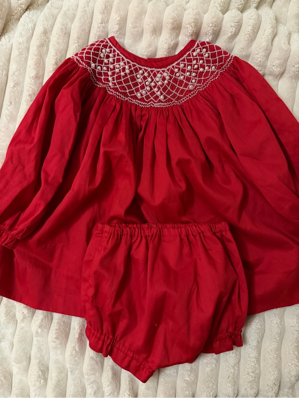 Red Smocked Baby Dress with Bloomers